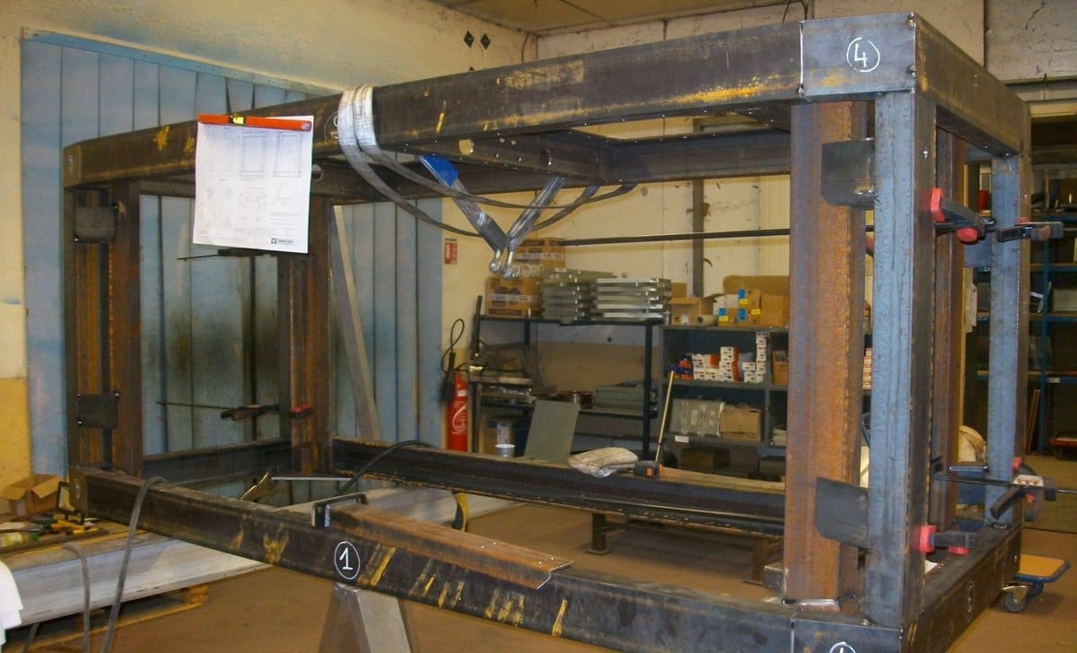 Steel frame being welded