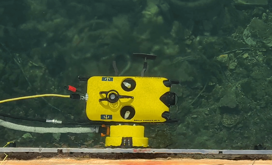Cavitation rotor, with waste suction, in action on a plate, carried by ROV